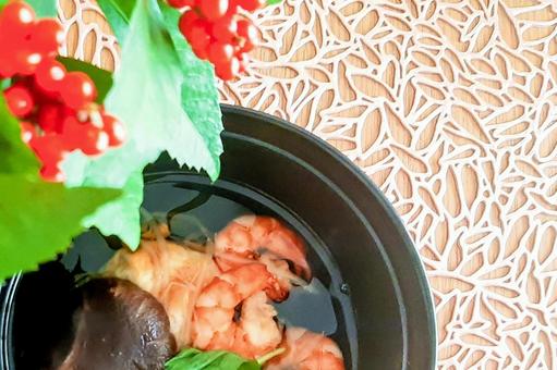 南天とお雑煮 南天とお雑煮の写真