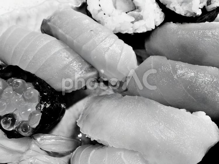 握り寿司８　白黒 握り寿司,寿司,モノクロの写真素材