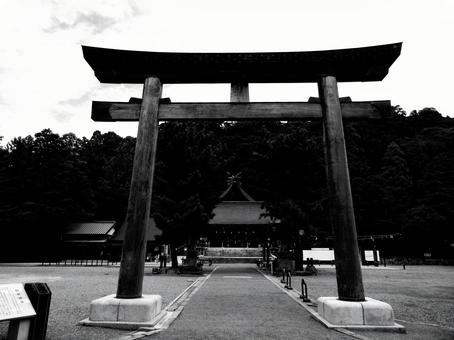 島根県-物部神社-大鳥居と参道-白黒 島根県-物部神社-大鳥居と参道-白黒 物部神社,神社,石見国の写真素材
