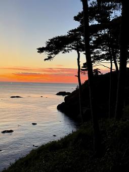 Sunset gradation Tojinbo Sea of Japan horizon, JPG