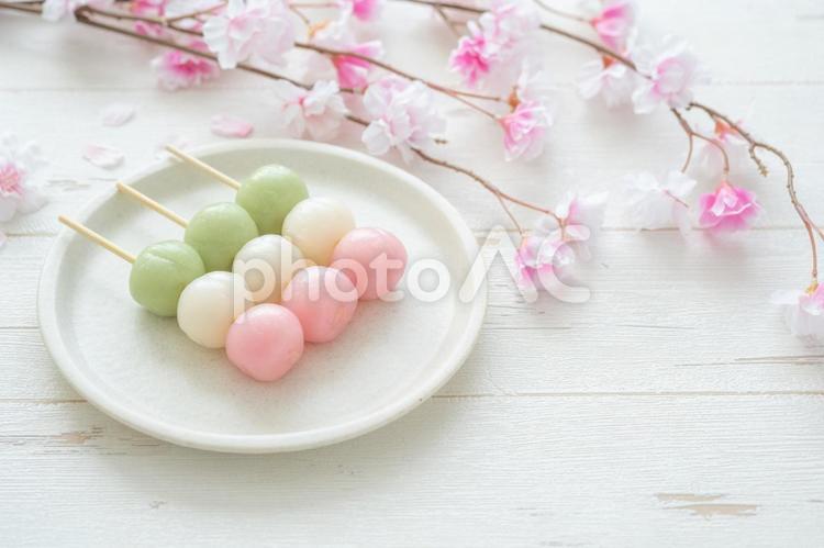 三色団子と桜のフリースペース 三色団子,桜,春の写真素材