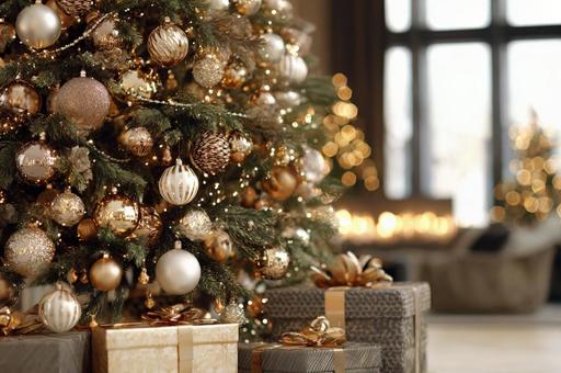 プレゼントが置いているクリスマスツリーの写真