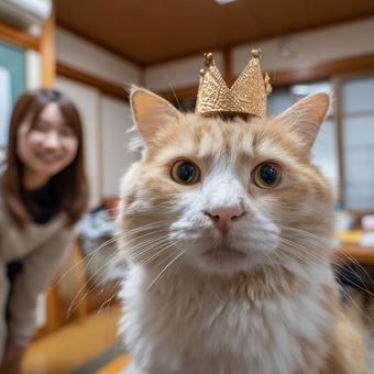 家族に囲まれくつろぐ冠猫 家族に囲まれくつろぐ冠猫の写真