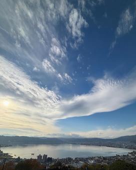 諏訪湖 諏訪湖,高台,映画の写真素材