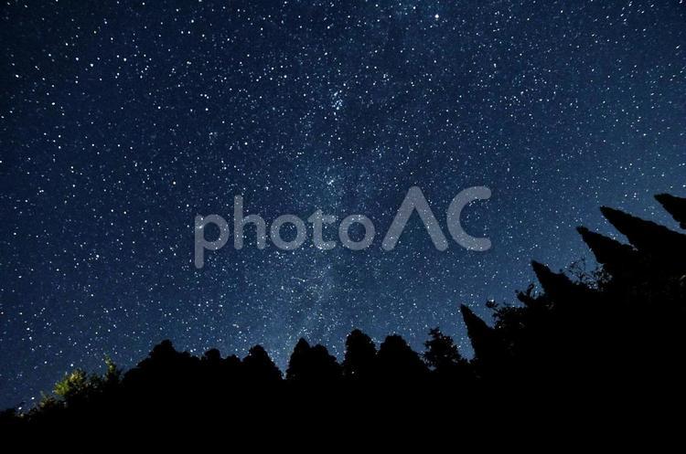 木々と秋の天の川 天の川,星空,軌跡の写真素材