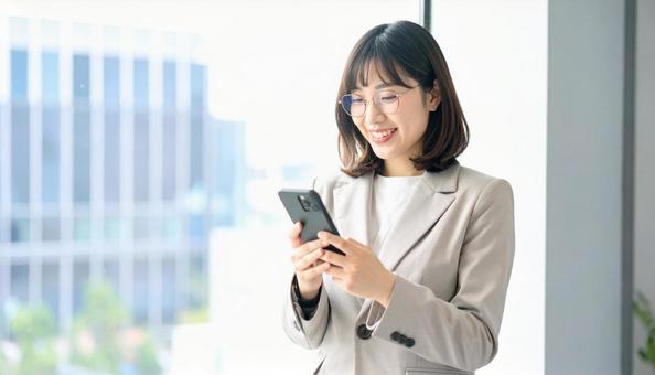 スマホを確認するビジネス女性 スマホを確認するビジネス女性の写真