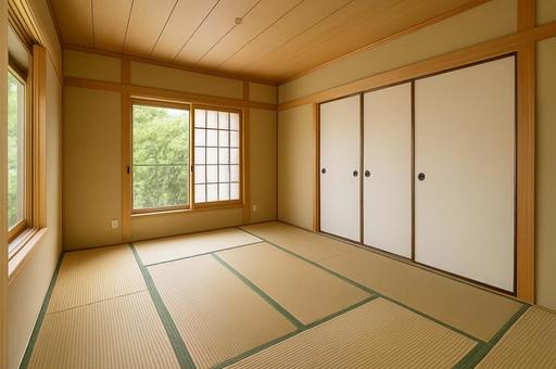自然光が差し込む、明るく清潔感のある和室の写真