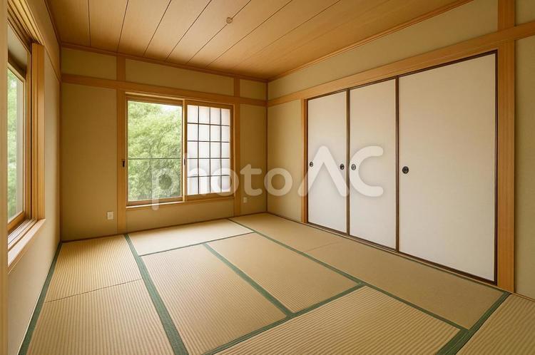自然光が差し込む、明るく清潔感のある和室 和室,畳,障子の写真素材