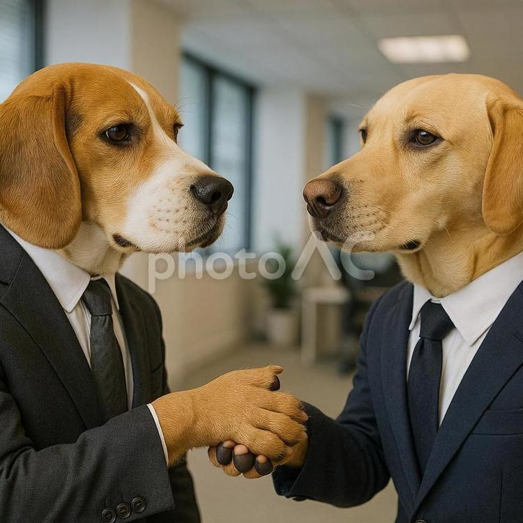 握手をする犬 犬,スーツ,ビジネスの写真素材