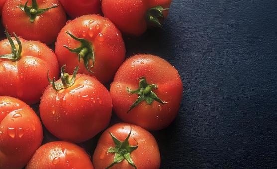 新鮮な赤いトマトがぎっしり並んだ背景の写真