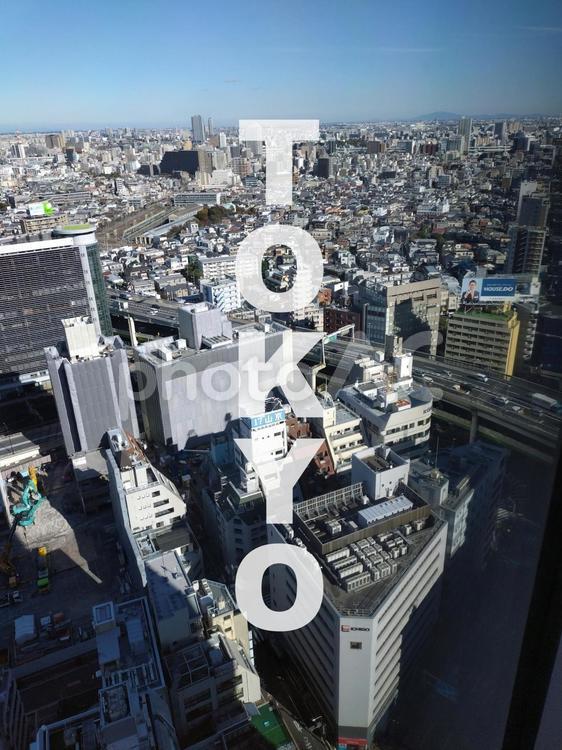 都心の街並みと東京の英字（縦位置） tokyo,文字,字の写真素材