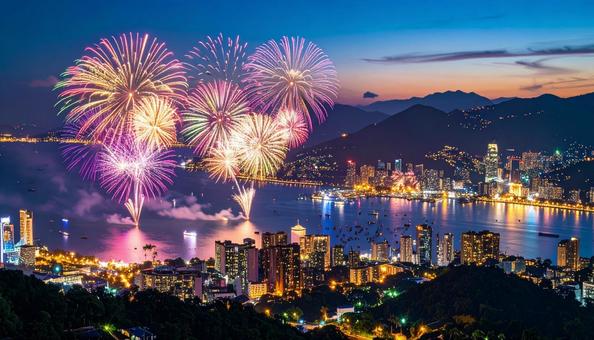 夜の街を彩る花火 夜の街を彩る花火の写真