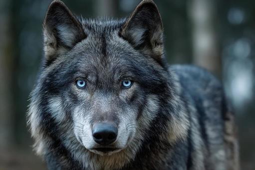 神秘的な眼差しを放つ野生のオオカミの写真