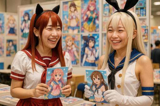 同人誌即売会でコスプレを楽しむ人々 同人誌即売会でコスプレを楽しむ人々の写真