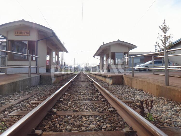 万葉線の線路 線路,レール,万葉線の写真素材