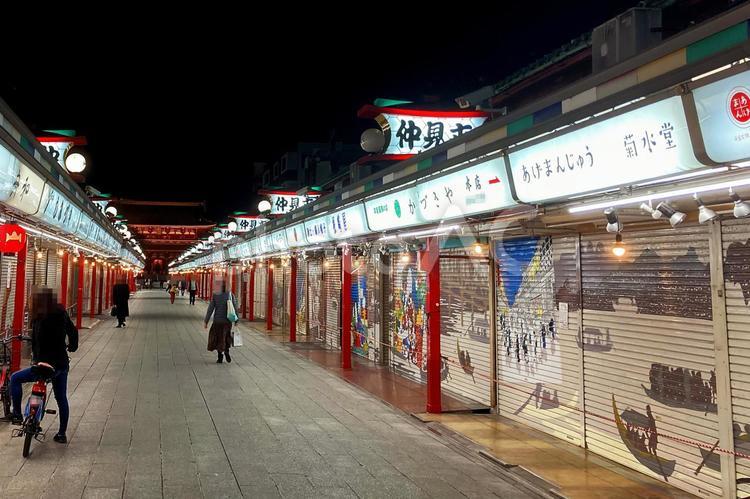 東京風景・浅草仲見世 夜,夜間,照明の写真素材