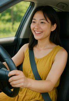 運転する女性 運転する女性の写真