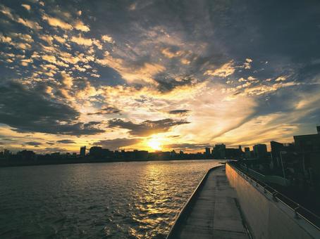 Photo, sonne einstellen, nakagawa, ein sonnenuntergang, 