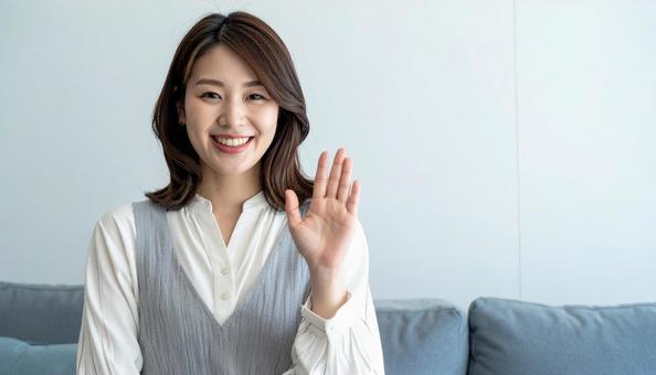 手話を話す女性 手話を話す女性の写真