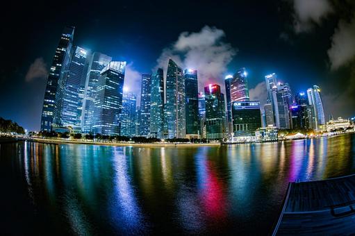 シンガポール湾岸夜景 シンガポール湾岸夜景の写真