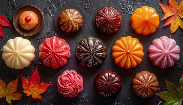 秋の紅葉と和菓子 秋の紅葉と和菓子の写真