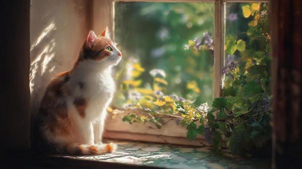 窓辺で外を見つめる可愛い猫 窓辺で外を見つめる可愛い猫の写真