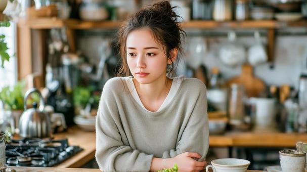 悩みを抱える若い女性 悩みを抱える若い女性の写真