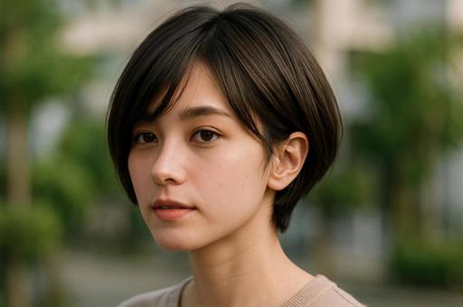 ショートヘアの日本人女性 ショートヘアの日本人女性の写真