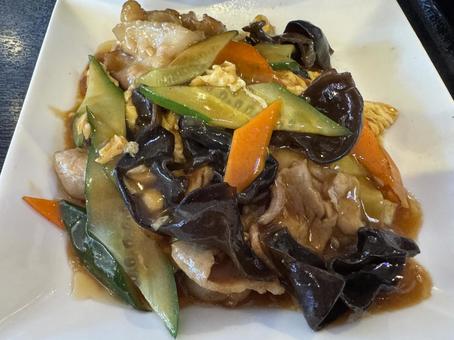 豚肉ときくらげのたまご炒め 豚肉ときくらげのたまご炒め 卵ときくらげの炒め,玉子とキクラゲ炒め,豚肉ときくらげのたまご炒めの写真素材