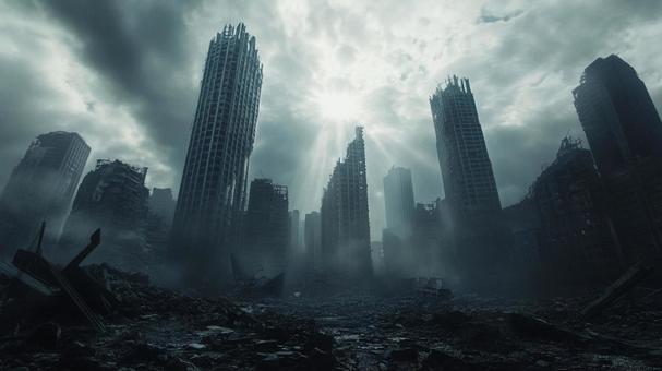 崩壊した高層ビル群 崩壊した高層ビル群の写真
