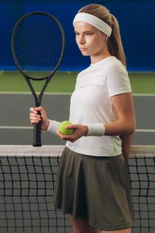 眼鏡をかけた女性のテニス姿 女性,外国人,テニスの写真素材