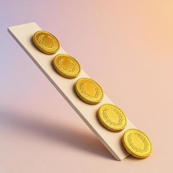 傾く硬貨列(経済の不均衡) 傾く硬貨列(経済の不均衡)の写真