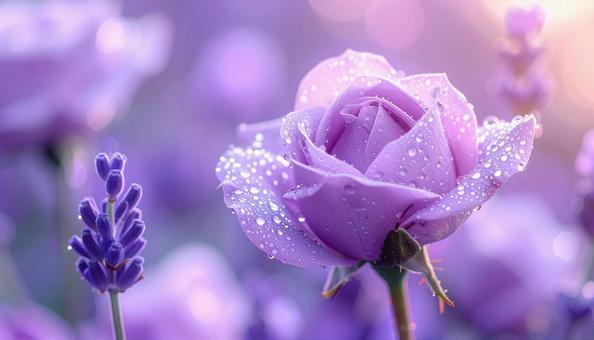 紫色のバラの花に水滴 ビューティー背景 紫色のバラの花に水滴 ビューティー背景の写真