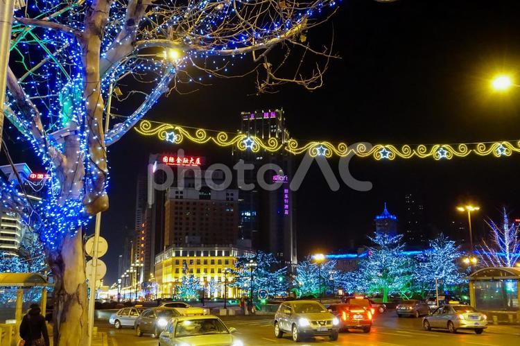 中国大連の美しい夜景 中国,大連,遼寧省の写真素材