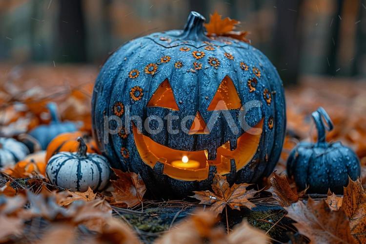 秋色に包まれたハロウィンの風景 ハロウィン,ジャックオーランタン,かぼちゃの写真素材