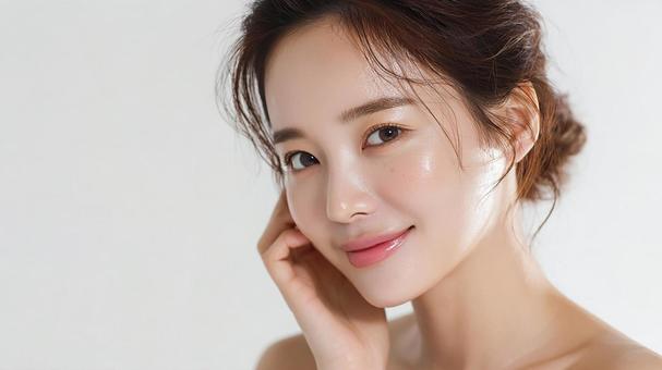 美しい肌をアピールする女性の笑顔の写真