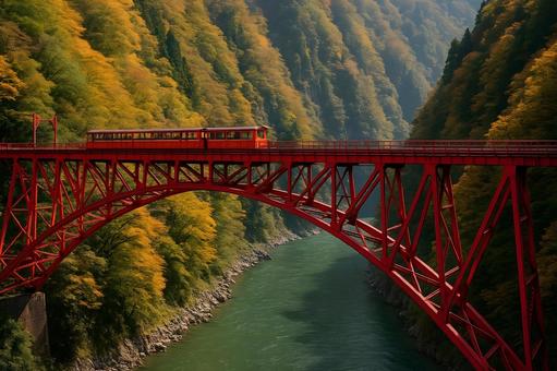 紅葉とトロッコの鉄橋 紅葉とトロッコの鉄橋の写真