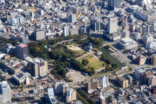富山城付近を空撮 空撮,富山城,富山城址公園の写真素材