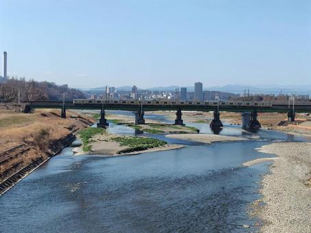 多摩川の風景、晴れた日 多摩川の風景、晴れた日 多摩川,川,河川敷の写真素材