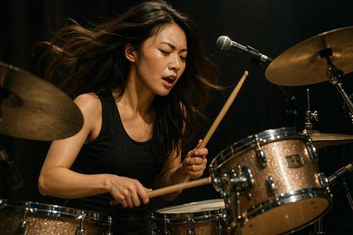 女性ドラマーのパワフルで躍動感ある演奏 女性ドラマーのパワフルで躍動感ある演奏の写真
