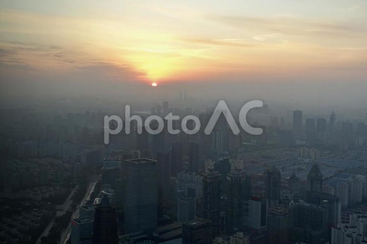 上海の街並み　日の出 上海,日の出,中国の写真素材