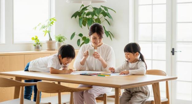 親子でお絵描き・勉強シーン 親子でお絵描き・勉強シーンの写真