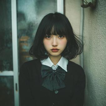 黒髪ボブの少女 黒髪ボブの少女の写真