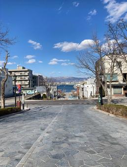函館の八幡坂からの景色 空,函館,八幡坂の写真素材
