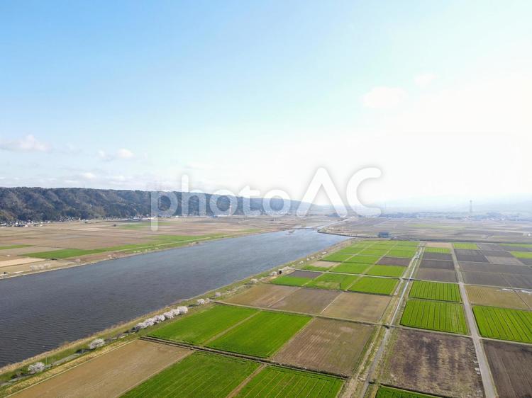 能登邑智潟の田園空撮 風景,邑智潟,羽咋の写真素材