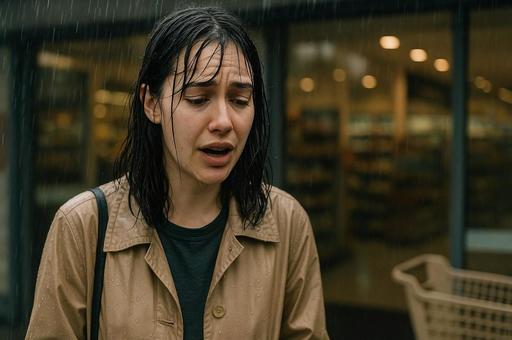 雨に濡れる女性の表情 雨に濡れる女性の表情の写真