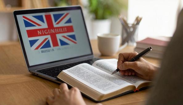 勉強のイメージ 英語辞書とパソコンとペン 勉強のイメージ 英語辞書とパソコンとペンの写真