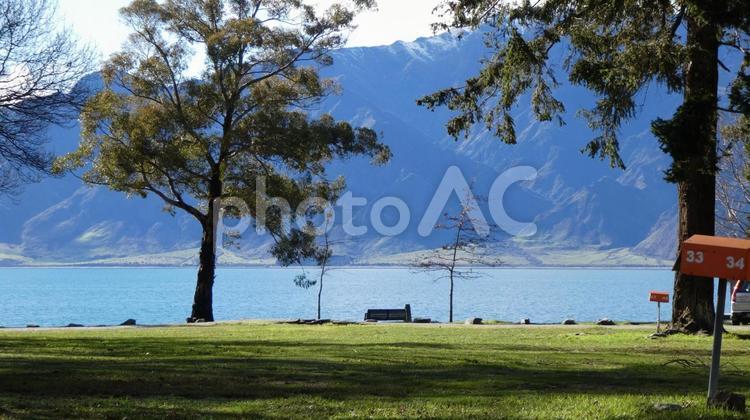 レイクハウェア ニュージーランド,レイクハウェア,キャンプ場の写真素材