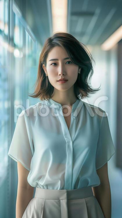オフィスにいる若い女性の会社員 ol,女性,ブラウスの写真素材