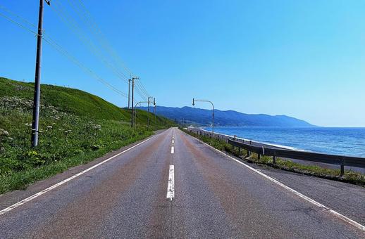 北海道 日本海追分ソーランライン 北海道 日本海追分ソーランライン 道路,海,海岸の写真素材